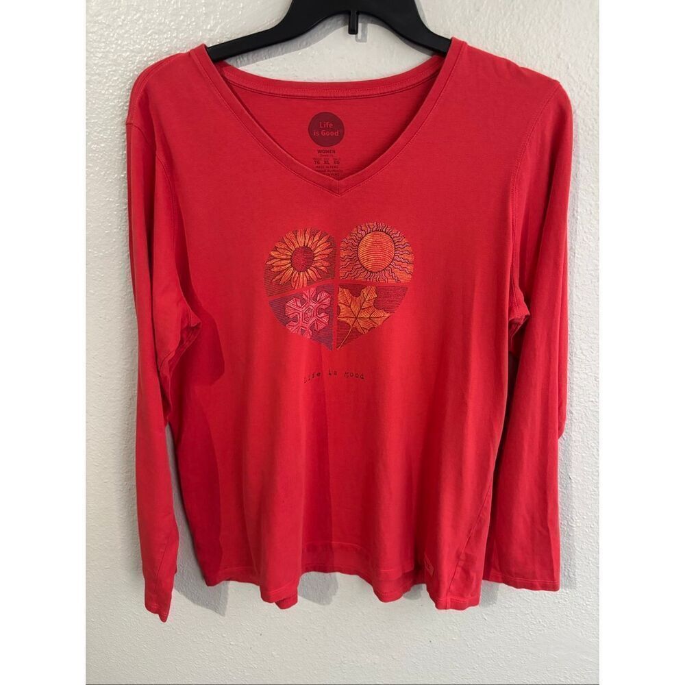 ❤️Life is Good Four Seasons Heart V-Neck Long Sleeve Tee